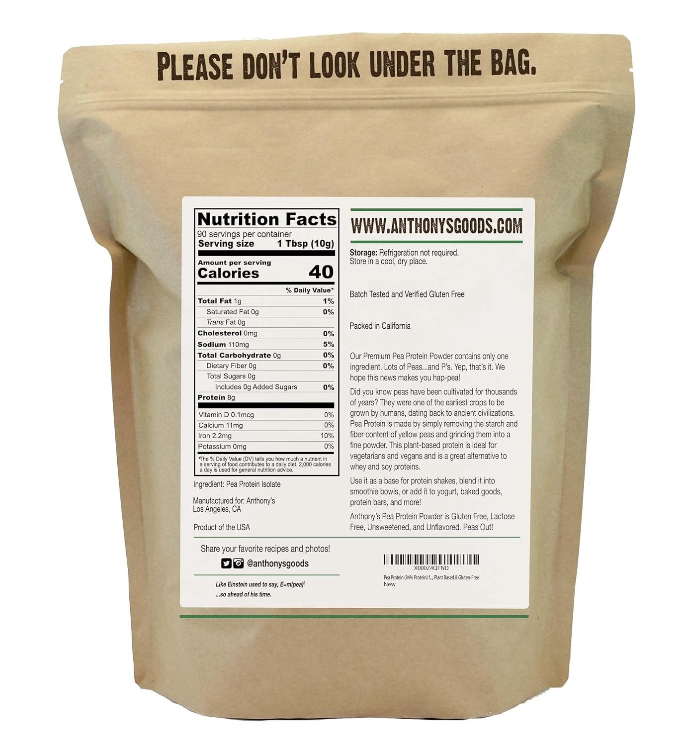 Anthony's Premium Pea Protein, 2 lb, Plant Based, Gluten Free, Unflavored, Vegan, Keto Friendly, Made from Peas - Image 3