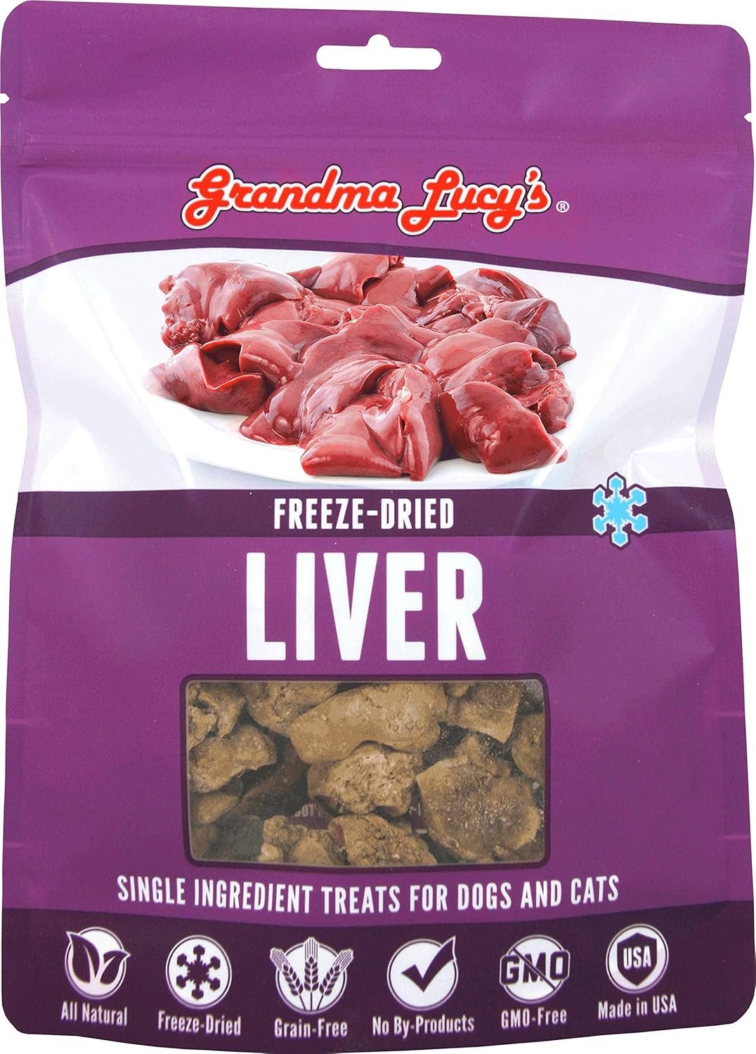 Grandma Lucy’s Singles Pet Treat, Freeze-Dried Single Ingredient Treats for Dogs and Cats - Liver, 2.5 oz - Image 2