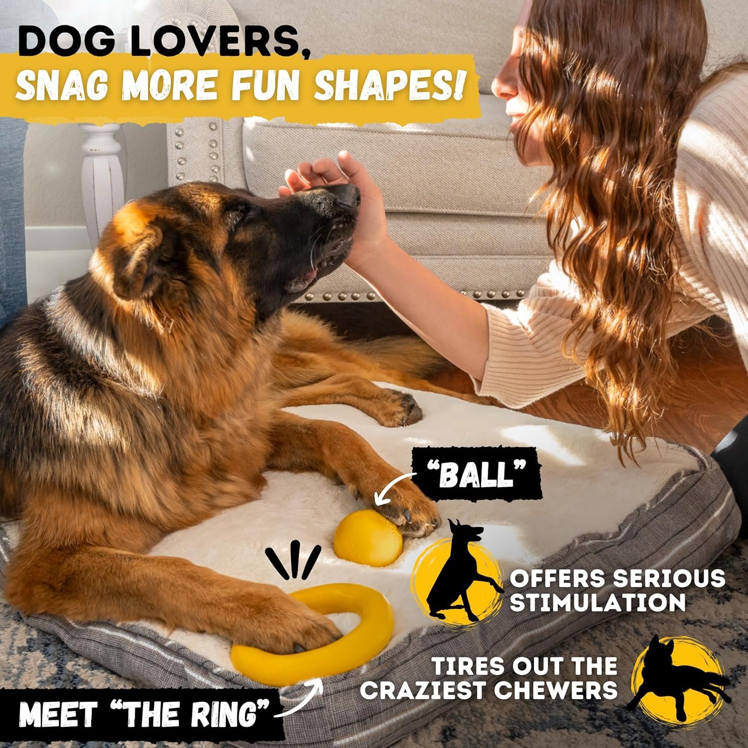 Indestructible Ring Ball - Lifetime Replacement - for Aggressive Chewers, Medium Large Breed - Non-Toxic Natural Rubber Dog Toys - Butter Scent, Yellow (Highly Visible Color for Dogs) - 4.5” - Image 9