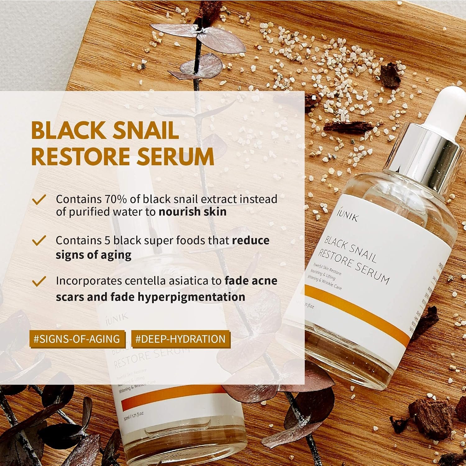 iUNIK Black Snail Restore Serum Repair Ampoule, 1.71 Fl Oz + iUNIK Black Snail Restore Cream, 2.02 Fl Oz - Image 3