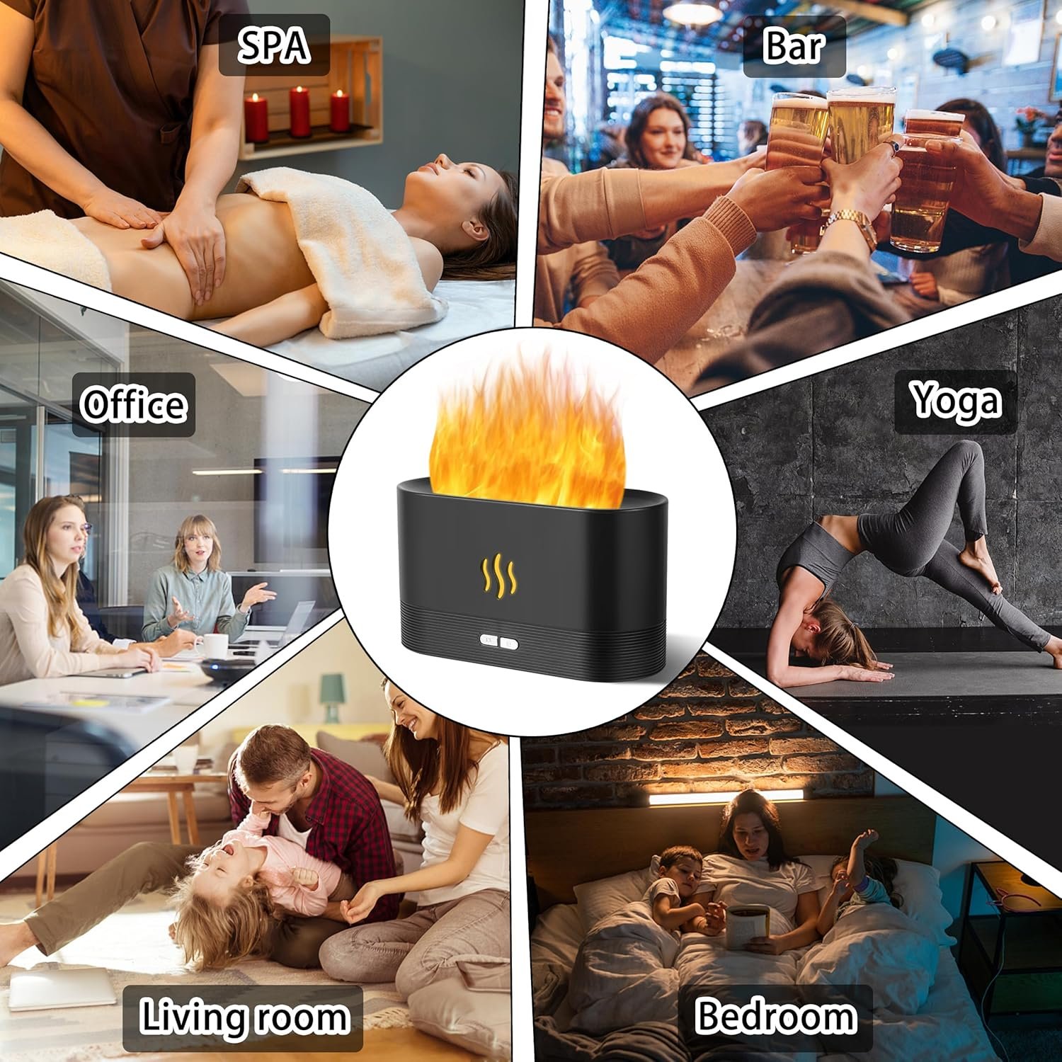 Flame Diffuser Humidifier-Auto Off 180ml Essential Oil Diffuser-2 Modes Brightness Aroma Humidifier with Fire Flame Effect for Home,Office,Spa,Gym (Black) - Image 8