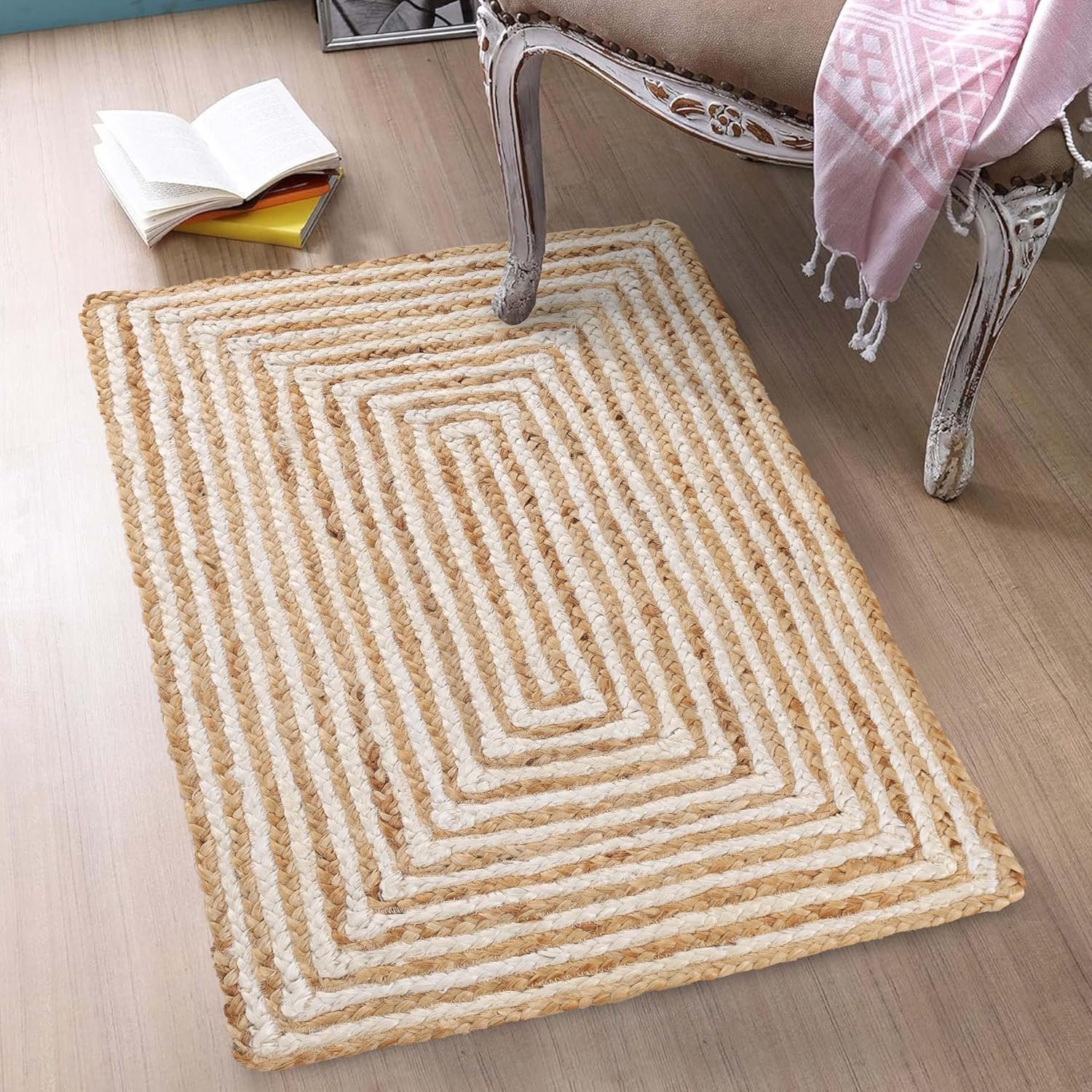 Superior Braided Jute Handwoven Indoor Area Rug, Jute Floor Decor for Living Room, Dining Room, Bedroom, Office, Dorm, Kitchen, Entry, Hand-Woven Modern Farmhouse Rugs, 2' x 3', Natural Tan - Image 2