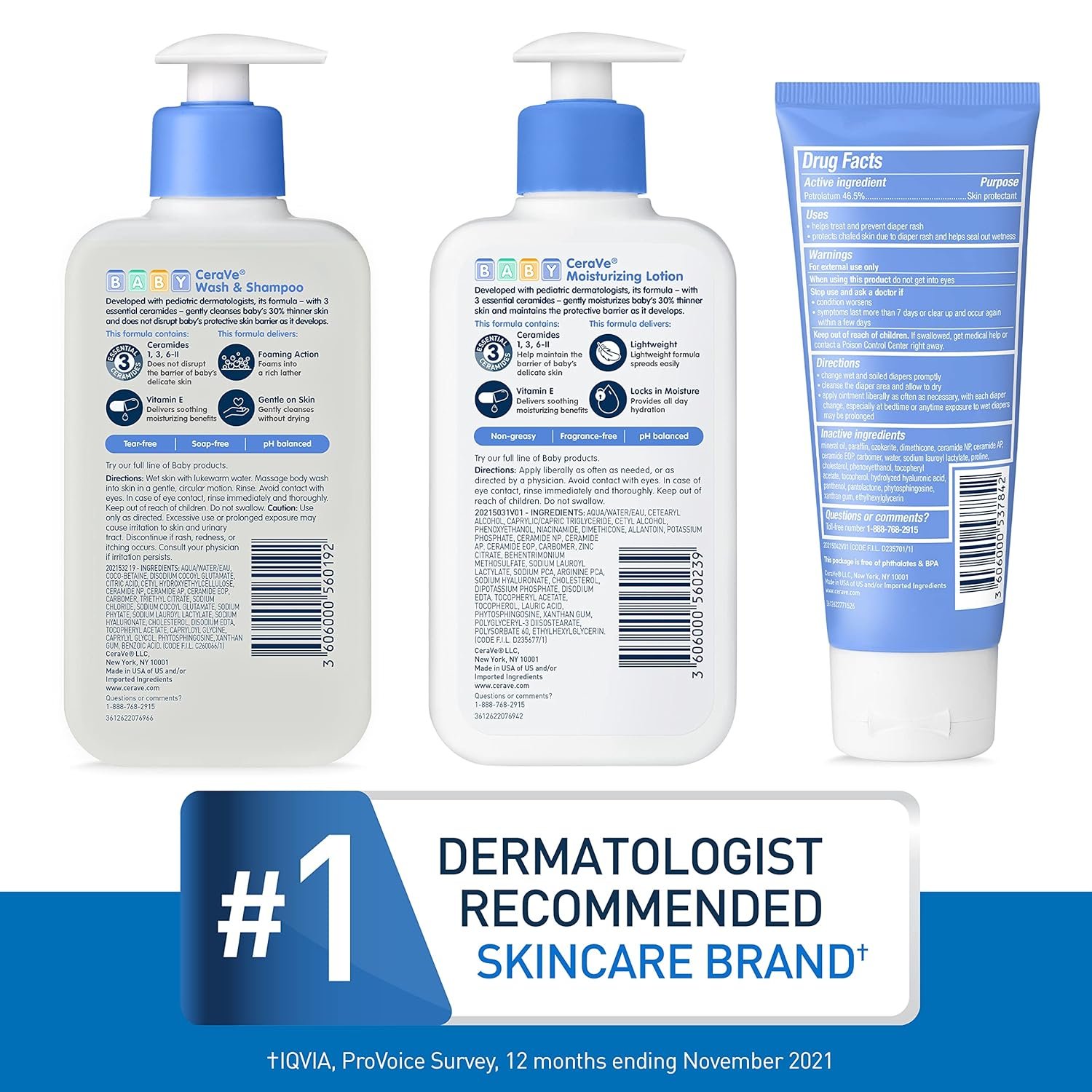 CeraVe Baby Bath Set, 8oz Baby Wash & Shampoo + 8oz Baby Moisturizing Lotion + 3oz Baby Healing Ointment, Fragrance, Parabens, Phthalates, & Tear Free Baby Bath Essentials, Baby Skin Care Gift Set - Image 7