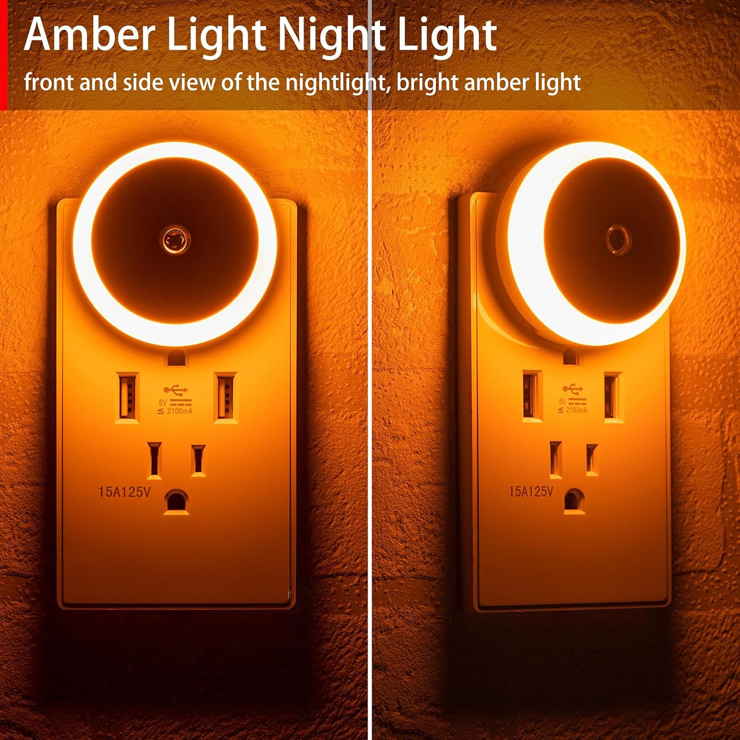 myCozyLite Amber Night Light, Plug in, Small LED Night Light, Dusk to Dawn Sensor, Auto Dim, Energy Efficient, Night Light Plug into Wall for Bedroom, Bathroom, Kitchen, Hallway, 2 Pack - Image 6