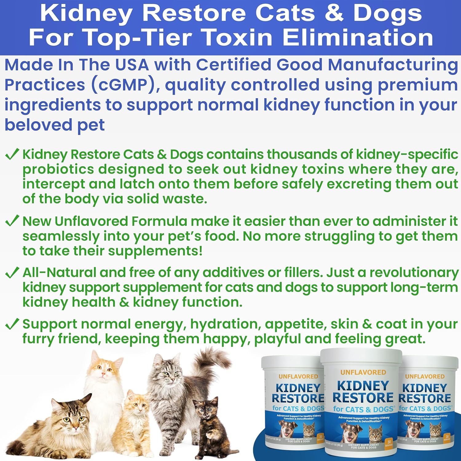Kidney Restore Cats & Dogs Unflavored for Supporting Normal Kidney Function, Creatinine, Pet Renal Kidney Health Supplement Felines Canines - Image 3
