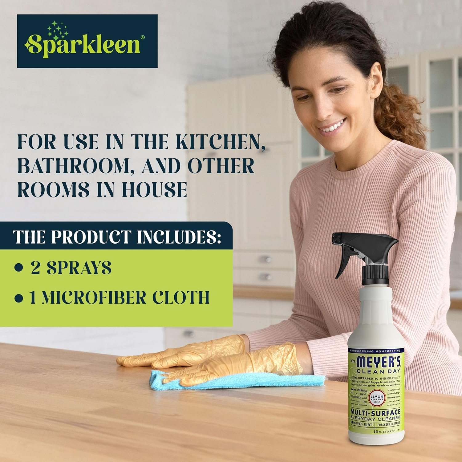 Mrs. Meyers Multi-Surface All Purpose Cleaner Set, Multi-Purpose Cleaner 2 Pack 16 oz. Lemon Verbena Spray and Cloth Set Bundle for Bathroom, Living Room or Bedroom, - Image 4