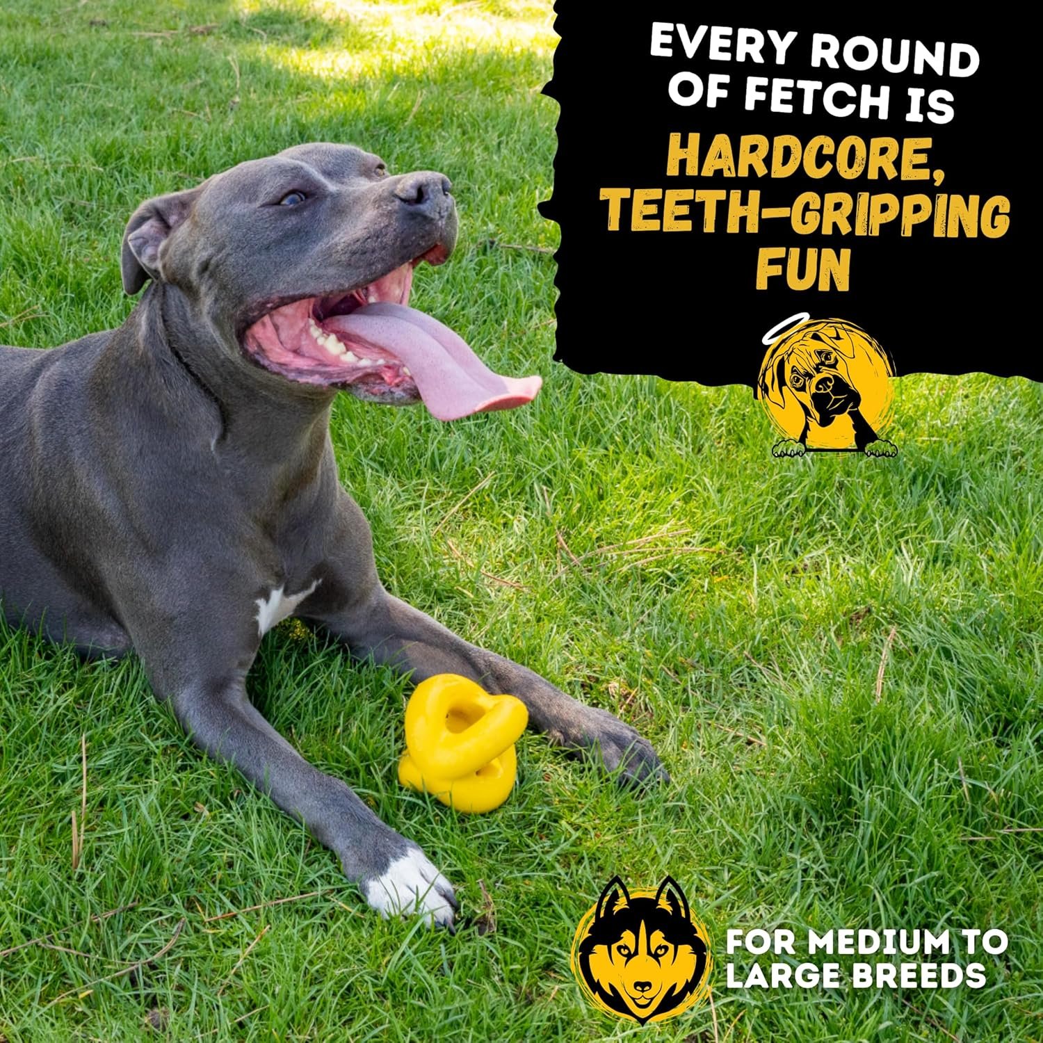Indestructible Ring Ball - Lifetime Replacement - for Aggressive Chewers, Medium Large Breed - Non-Toxic Natural Rubber Dog Toys - Butter Scent, Yellow (Highly Visible Color for Dogs) - 4.5” - Image 7