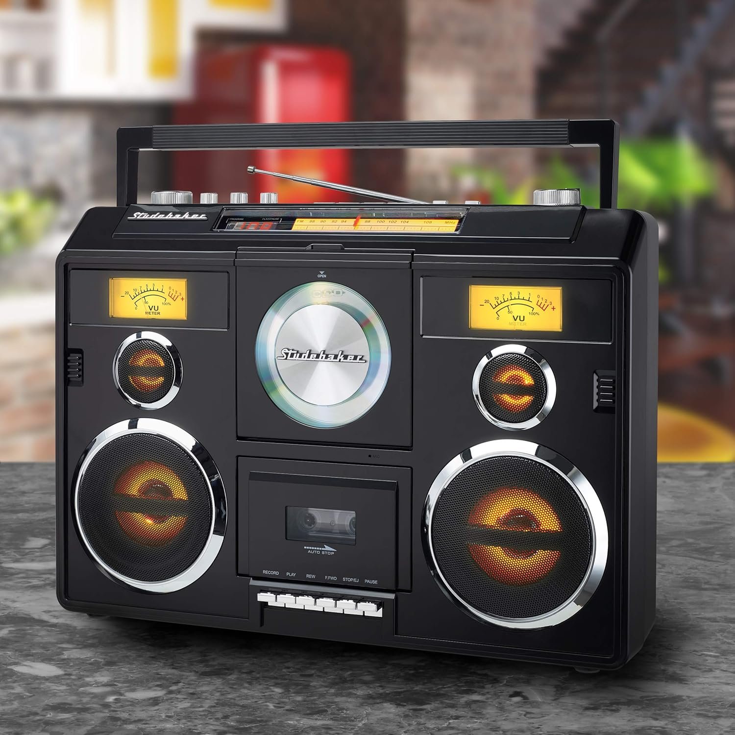 Studebaker Sound Station Portable Stereo Boombox with Bluetooth/CD/AM-FM Radio/Cassette Recorder (Black) - Image 7