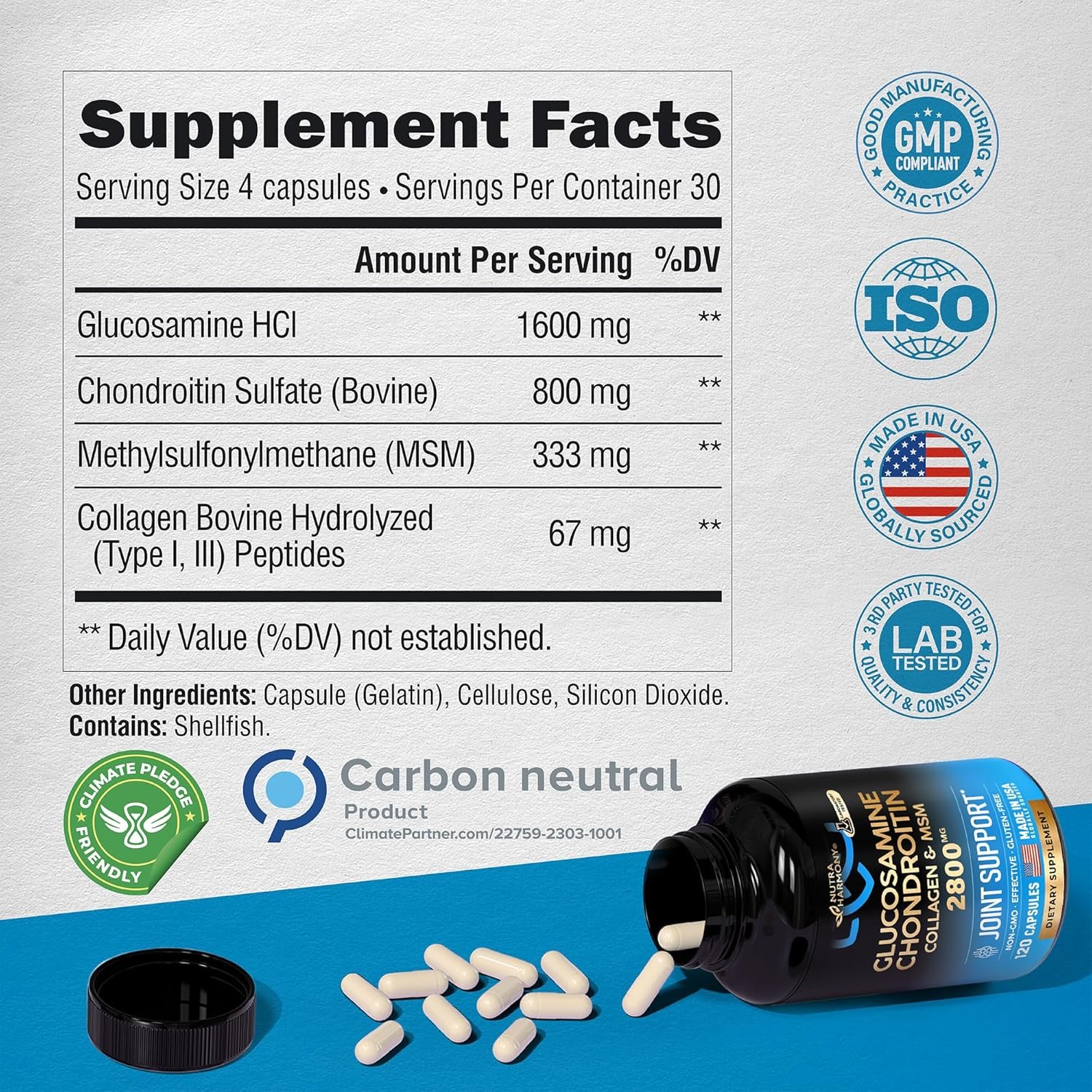 Glucosamine Chondroitin MSM Collagen | FSA HSA Eligible | Joint Support Supplement 2800 mg | Made in USA | FSA Approved Product Items | Flexibility Nutritional Vitamins | For Men & Women, 120 Capsules - Image 9