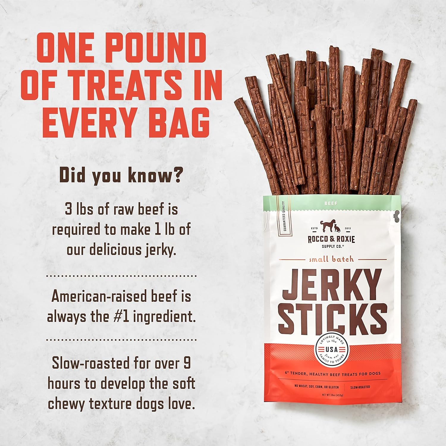 Rocco & Roxie Dog Treats for Small, Medium & Large Breed - Soft Treats for Senior Dogs & Puppies - Beef Jerky Dog Sticks - Best Dog Training Puppy Treats & Snacks for Happy, Healthy Dogs - 1lb - Image 4