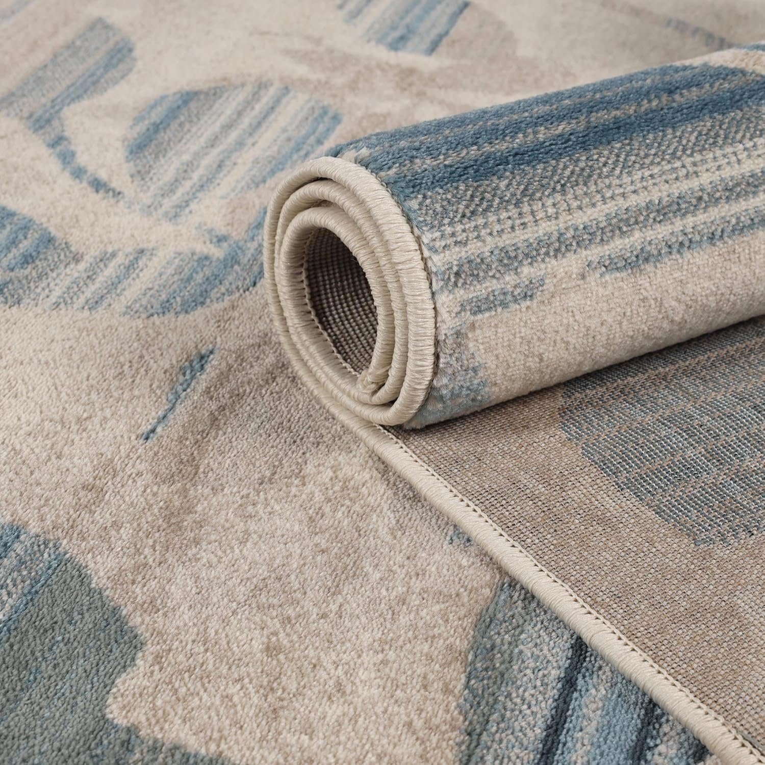 SUPERIOR Indoor Large Area Rug, Leaf and Vine Modern Throw, Decor for Bedroom, Living Room, Kitchen/Dining, Office, Entryway, Hardwood Floor, Jute Backed, Mahonia Collection 8'x10', Cream-Blue - Image 7