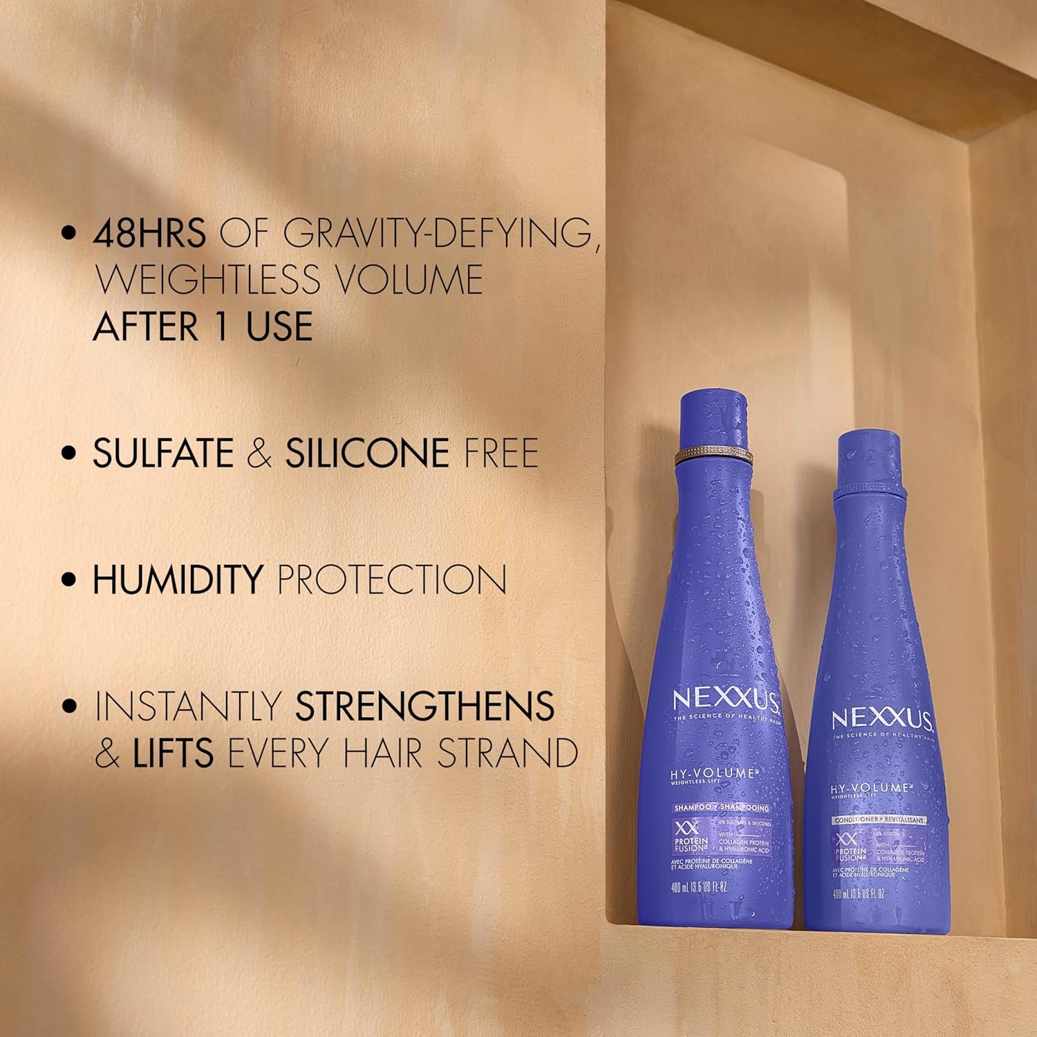 Nexxus HY-VOLUME Weightless Lift Shampoo PROTEIN FUSION with Collagen Protein & Hyaluronic Acid For Flat & Limp Hair for 48 Hours of Volume 13.5 Fl Oz - Image 11