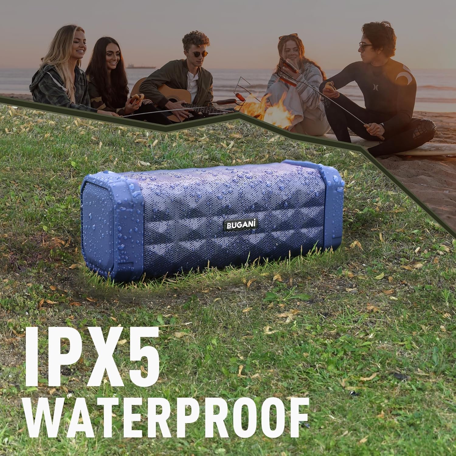 BUGANI Bluetooth Speaker Portable Wireless Speaker, 100ft Wireless Range, Louder Volume, Stereo Sound, Amazing Bass 24H Playtime, IPX5, Built-in Mic, Waterproof Speaker for Home, Outdoor, Blue - Image 7