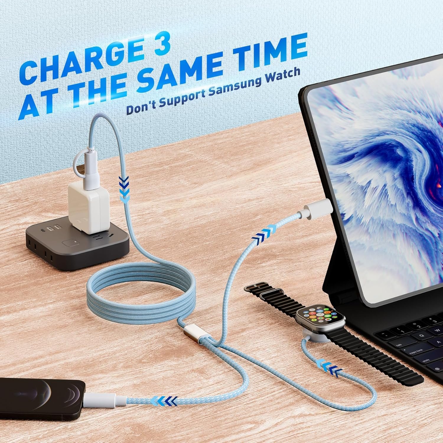 ๐๐ฉ๐ ๐ซ๐๐๐๐ ๐๐๐ฉ๐ข๐ ๐
๐๐ฌ๐ญ Charging USB C Watch Phone Charger 3 in 2 Cable, Compatible with Apple Watch Ultra SE Series 1-8, Universal Travel Multi Devices All in One Cord, 4FT/1.2M-Blue - Image 7