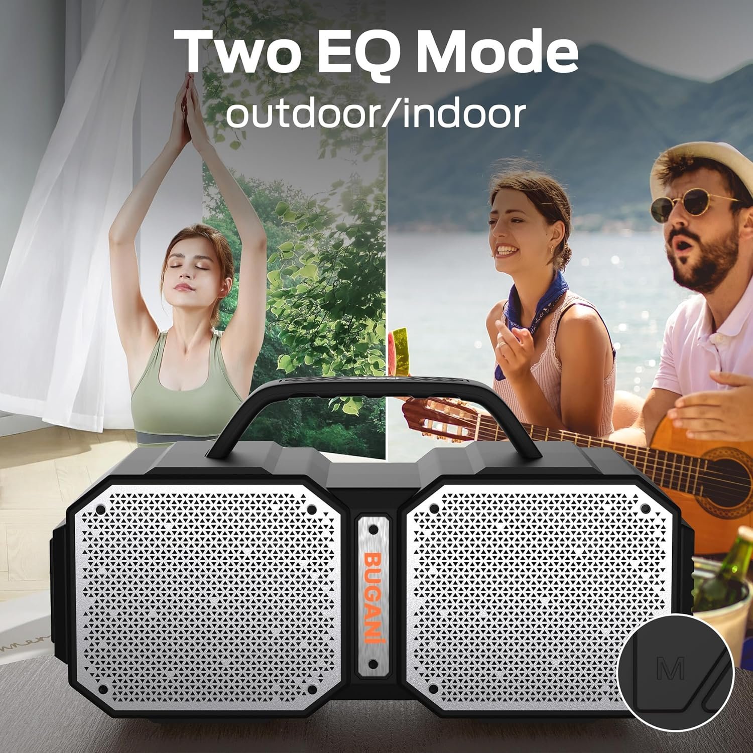 BUGANI Bluetooth Speakers, Shock Portable Bluetooth Speaker, Bluetooth 5.3, Waterproof, Wireless Speakers, 60W Super Power, Suitable for Family Gatherings and Outdoor Travel, Outdoor Speaker - Image 6