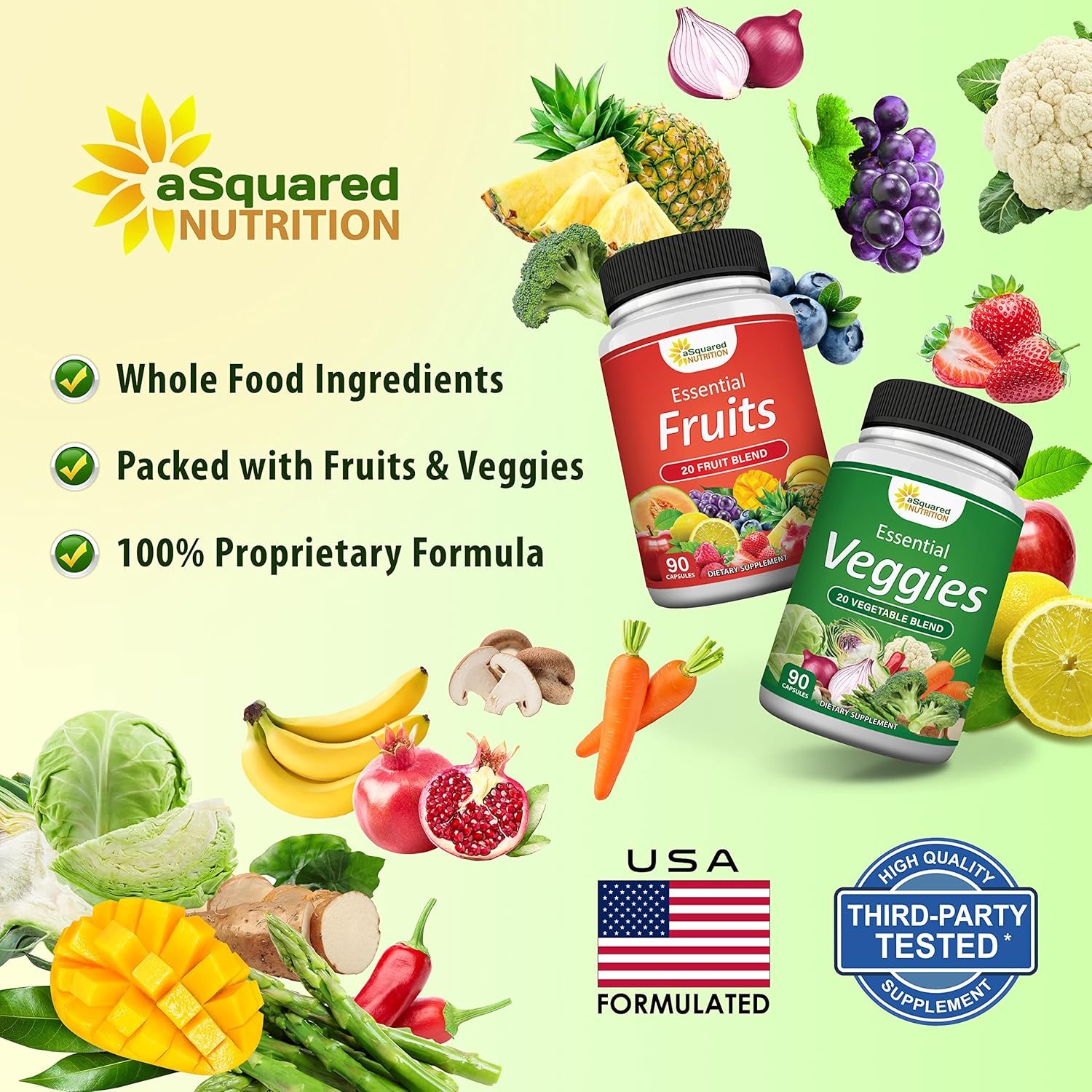 aSquared Nutrition Fruits and Veggies Supplement - 90 Veggie & 90 Fruit Capsules - Superfood Vegetable Greens Vitamins Pills - Nature's Super Food Alternative to Powder & Gummies - Image 6
