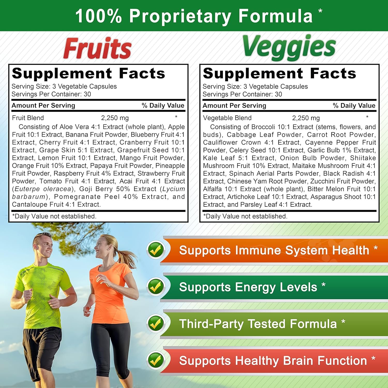 aSquared Nutrition Fruits and Veggies Supplement - 90 Veggie & 90 Fruit Capsules - Superfood Vegetable Greens Vitamins Pills - Nature's Super Food Alternative to Powder & Gummies - Image 3