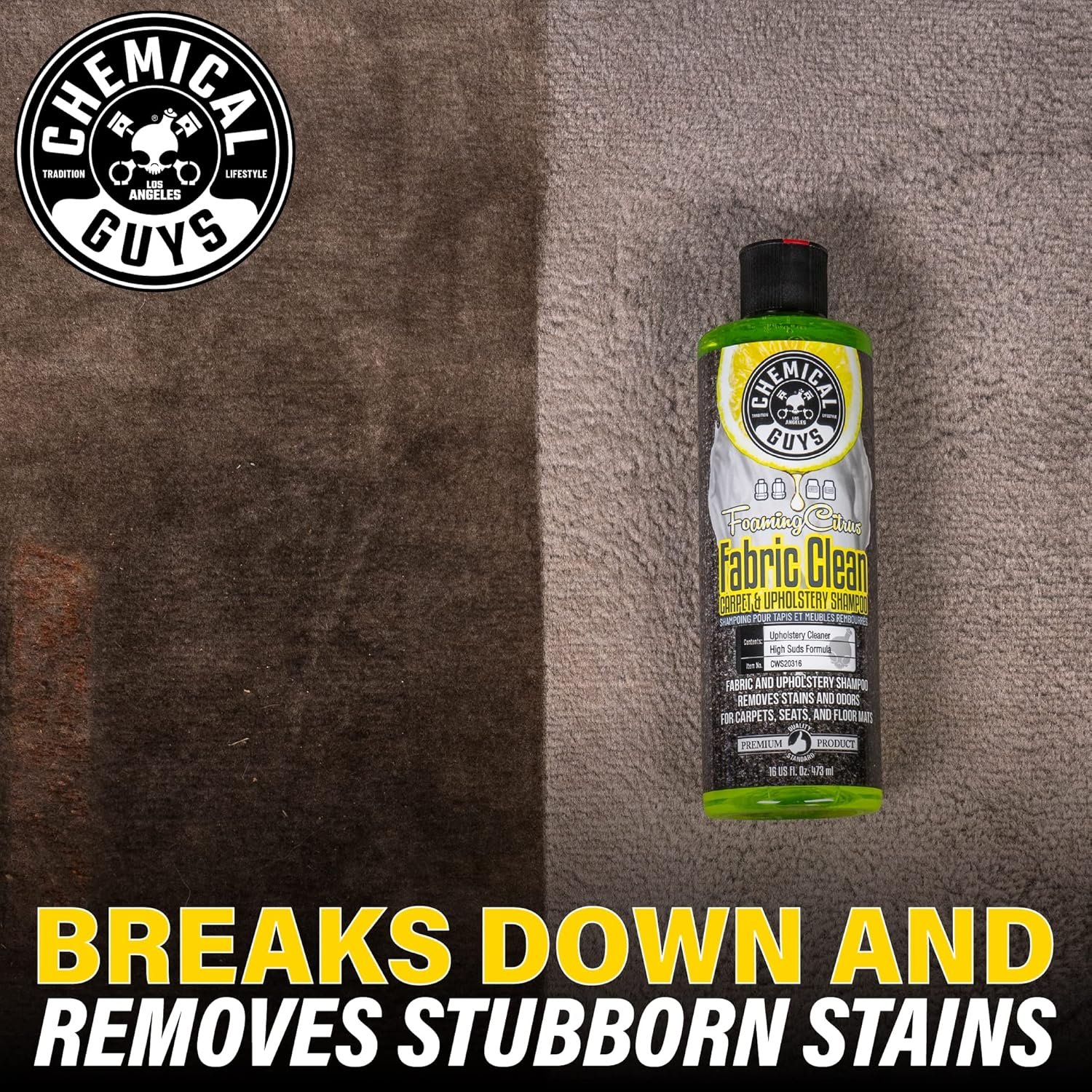 Chemical Guys CWS20316 Foaming Citrus Fabric Clean Carpet & Upholstery Cleaner (Car Carpets, Seats & Floor Mats), Safe for Cars, Home, Office, & More, 16 fl oz, Citrus Scent - Image 5