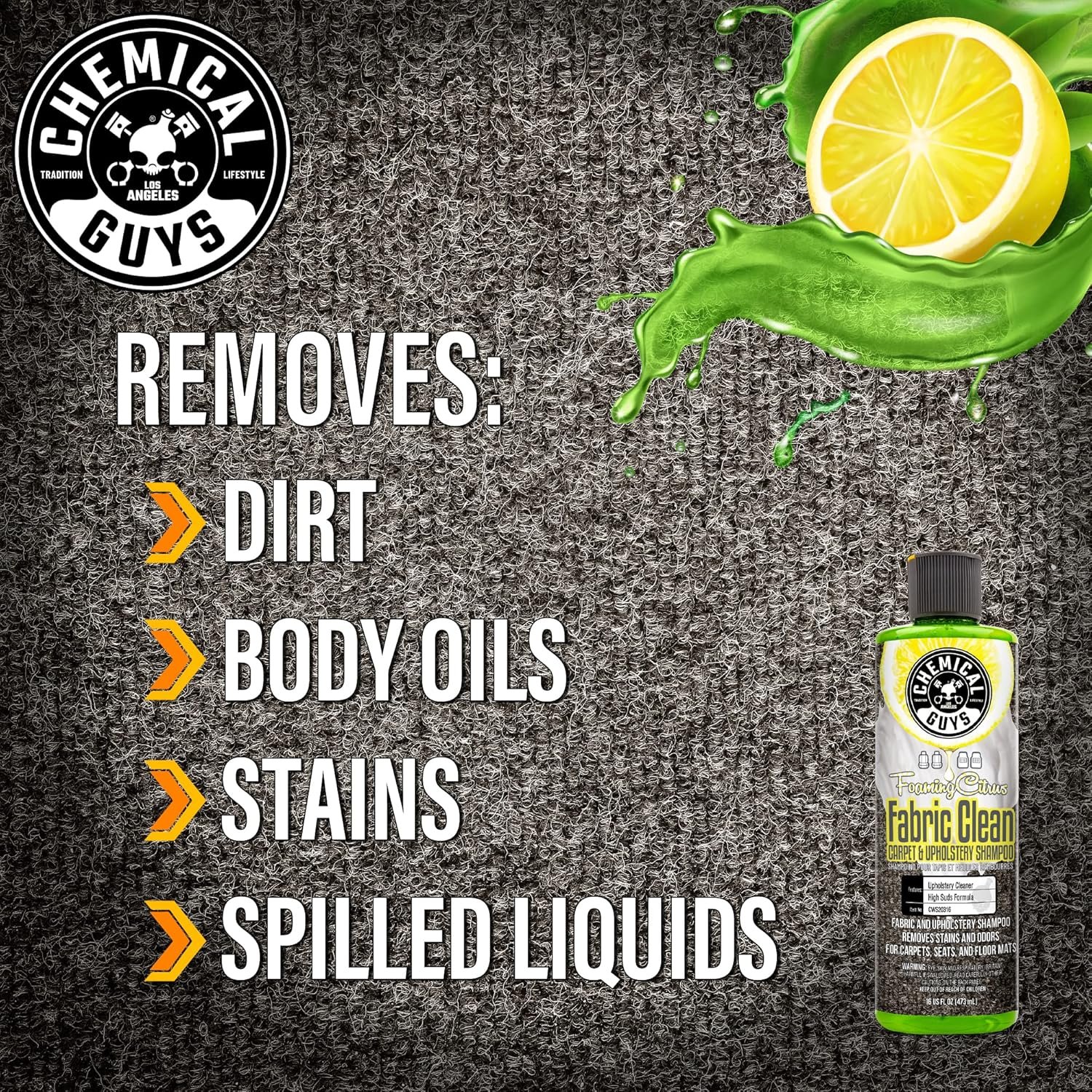 Chemical Guys CWS20316 Foaming Citrus Fabric Clean Carpet & Upholstery Cleaner (Car Carpets, Seats & Floor Mats), Safe for Cars, Home, Office, & More, 16 fl oz, Citrus Scent - Image 7