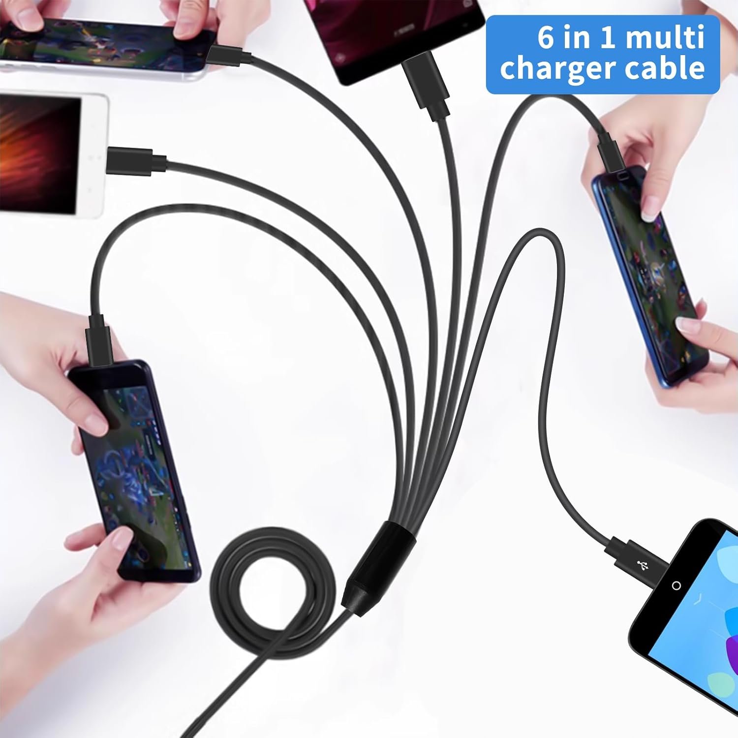 Poyiccot Micro USB Splitter Cable, Multi Micro USB Charging Cable, 6 in 1 Micro USB Charger Cable, USB 2.0 Type A Male to 6 Micro USB Male Y Splitter Charging Cable for Cell Phones and More 5ft - Image 5