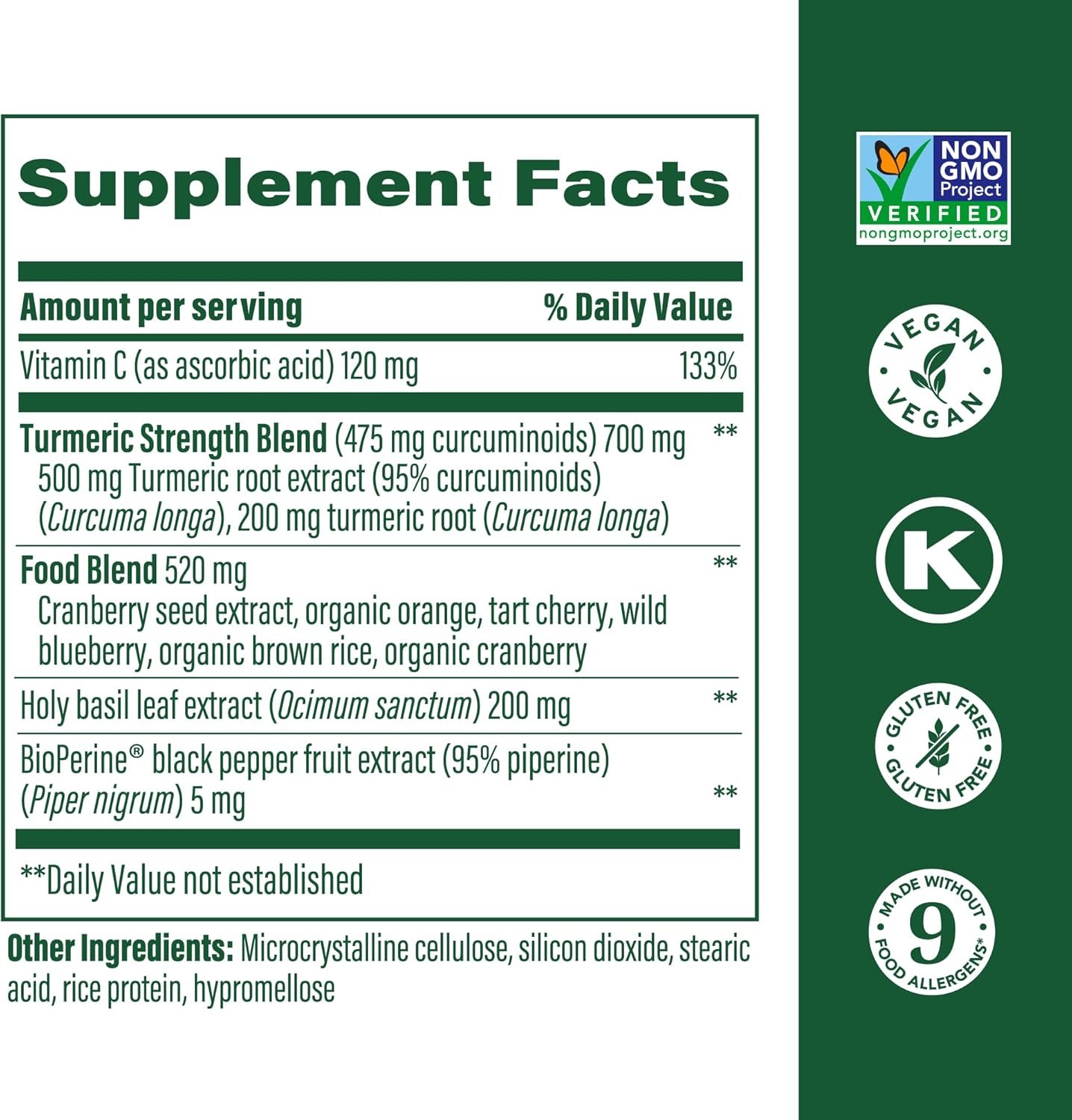 MegaFood Turmeric Curcumin Extra Strength - Whole Body - Turmeric Curcumin with Black Pepper- 475mg Curcuminoids - Holy Basil, Tart Cherry - Made Without 9 Food Allergens - 120 Tabs (60 Servings) - Image 4