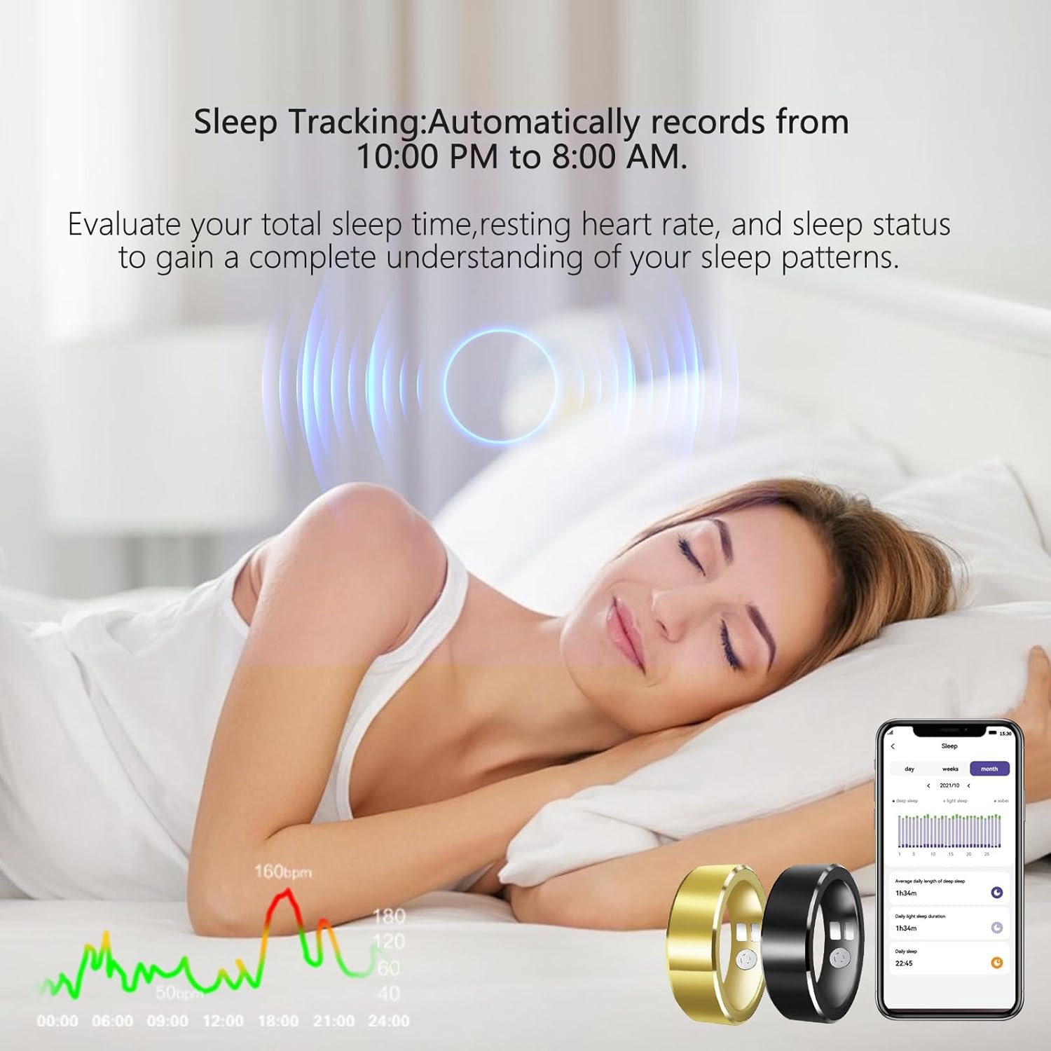 Smart Ring for Men Women,Smart Ring Health Tracker,Health Ring for Sleep Tracking Heart Rate Blood Oxygen/Pressure,Waterproof Outdoor Activity & Fitness Tracker Ring - Image 3