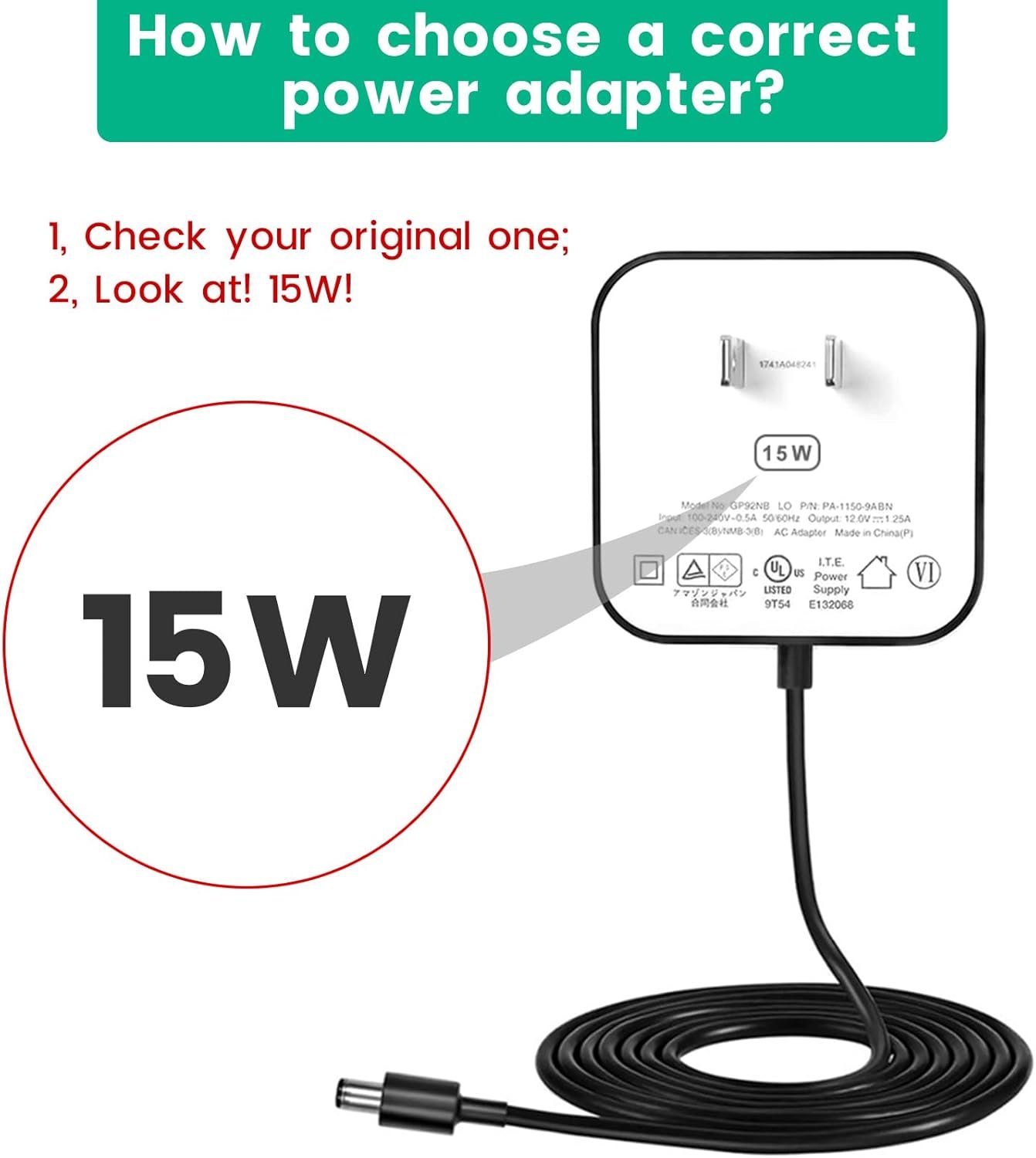 15W Power Cord Adapter for Echo Spot Smart Clock & Pop Smart Speaker - White Wall Charger Plug Long Cable, 5ft - Image 4