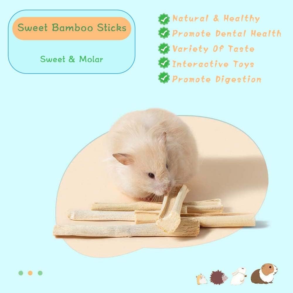 Guinea Pig Chew Toys for Teeth, Natural Timothy Hay Sticks Sweet Bamboo Sticks,Hamster Cage Accessories for Chinchilla Bunny Gerbil Rat Degu,Rabbit Treats Toys Supplies,10 oz - Image 3