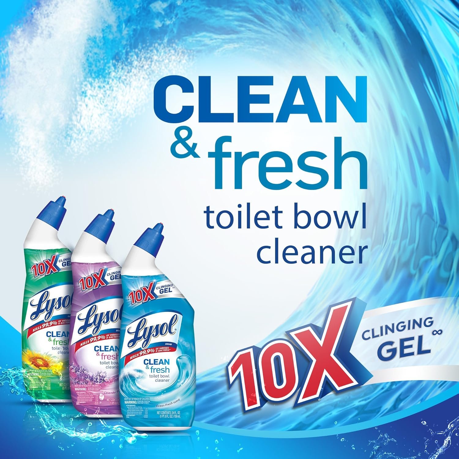Lysol Power & Fresh Cling Toilet Bowl Cleaner Value Pack, Country Scent, 48 oz - Image 3