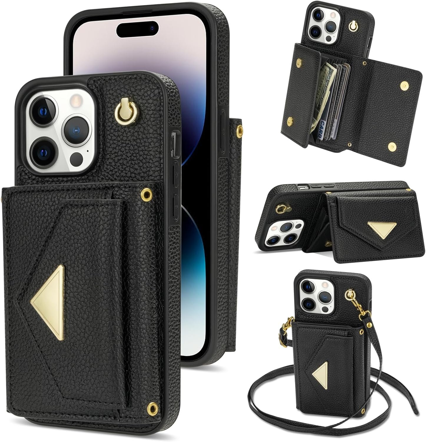 Phone Case for iPhone 15 Pro 6.1 inch Wallet Cover RFID Blocking Credit Card Holder with Crossbody Strap Lanyard Stand Leather Cell Accessories iPhone15Pro 5G i i-Phone i15 iPhone15 15Pro Girls Black - Image 2