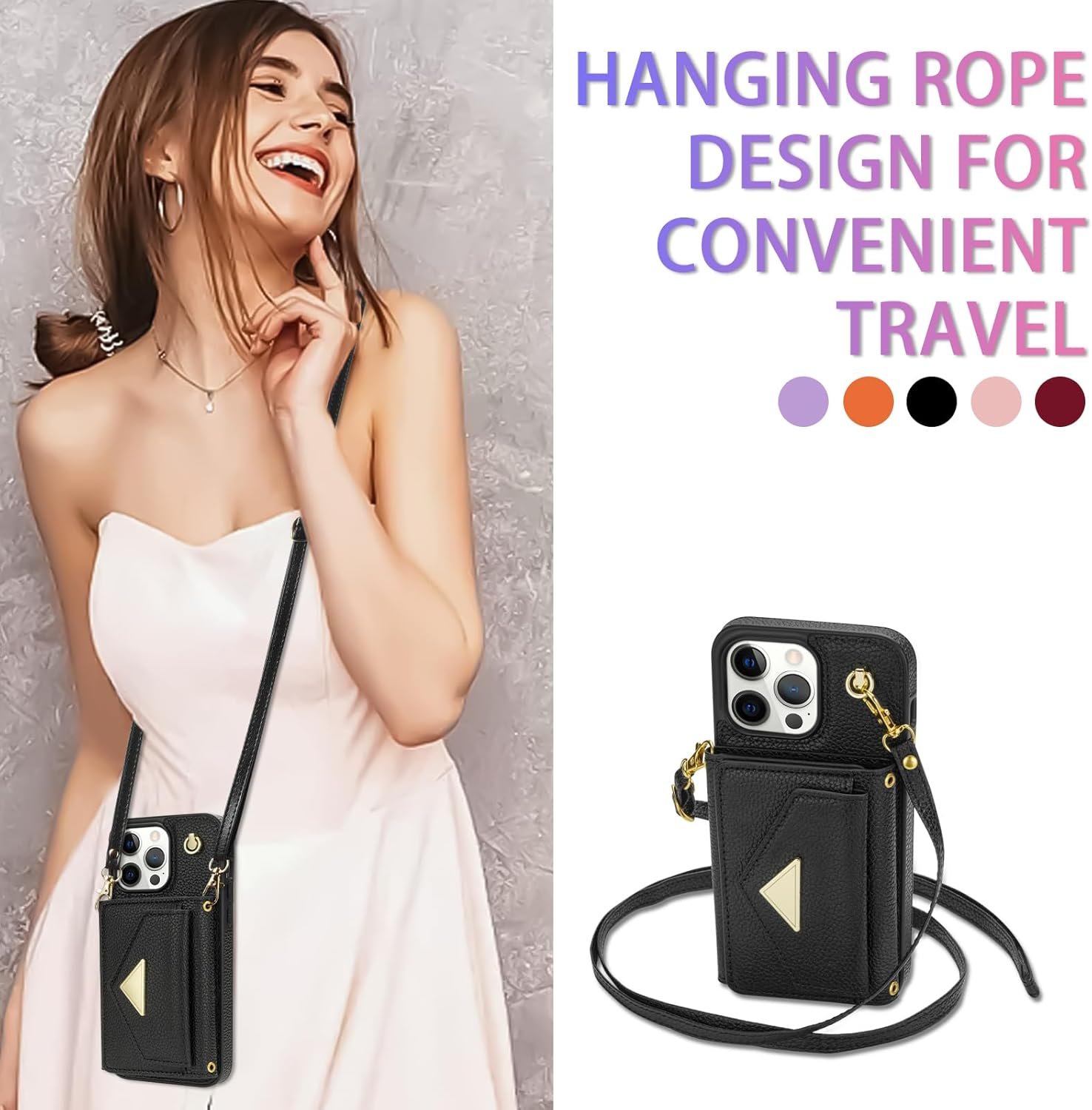 Phone Case for iPhone 15 Pro 6.1 inch Wallet Cover RFID Blocking Credit Card Holder with Crossbody Strap Lanyard Stand Leather Cell Accessories iPhone15Pro 5G i i-Phone i15 iPhone15 15Pro Girls Black - Image 6