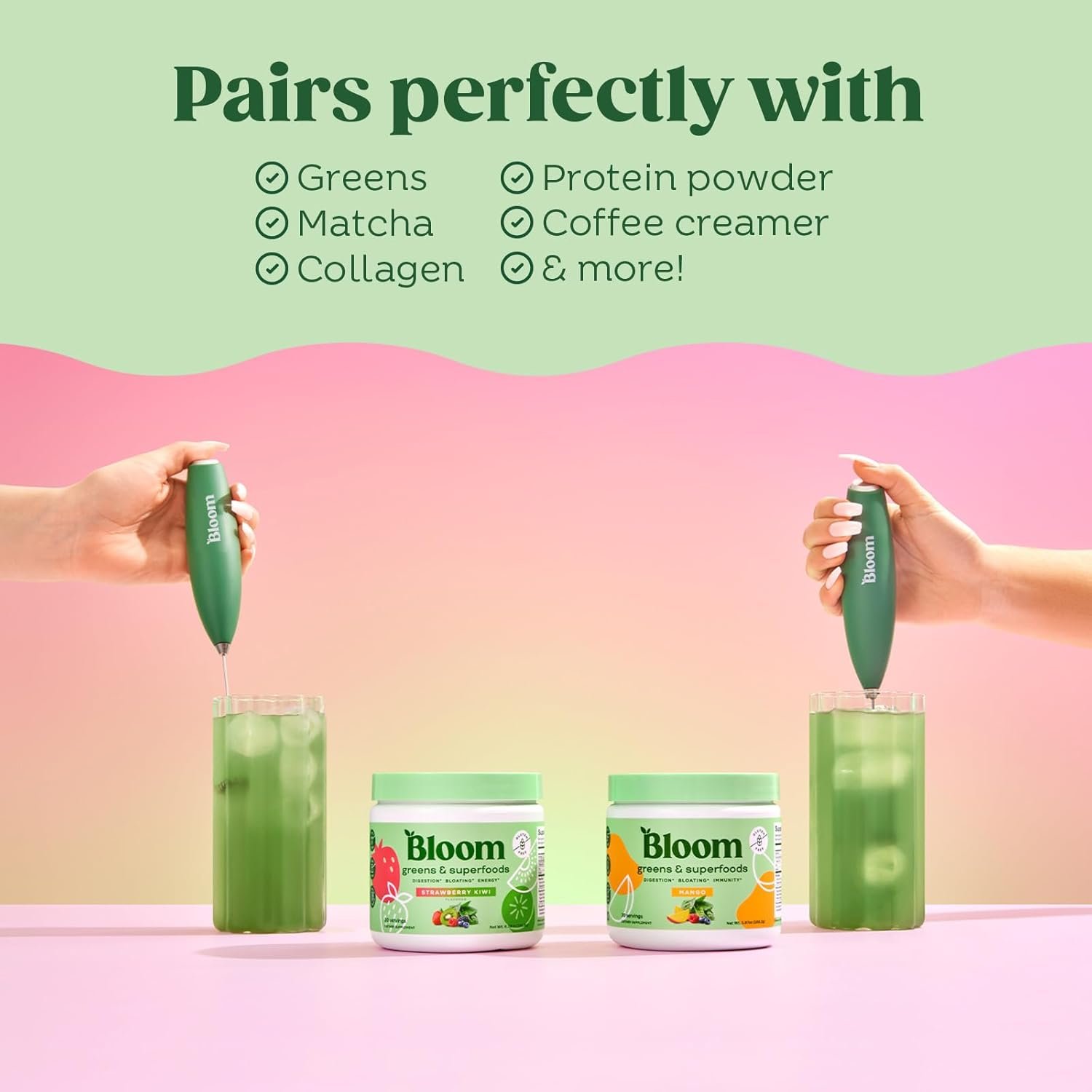 Bloom Nutrition Superfood Greens Powder, Digestive Enzymes with Probiotics and Prebiotics, Gut Health, Bloating Relief, Berry + Milk Frother High Powered Hand Mixer - Image 9