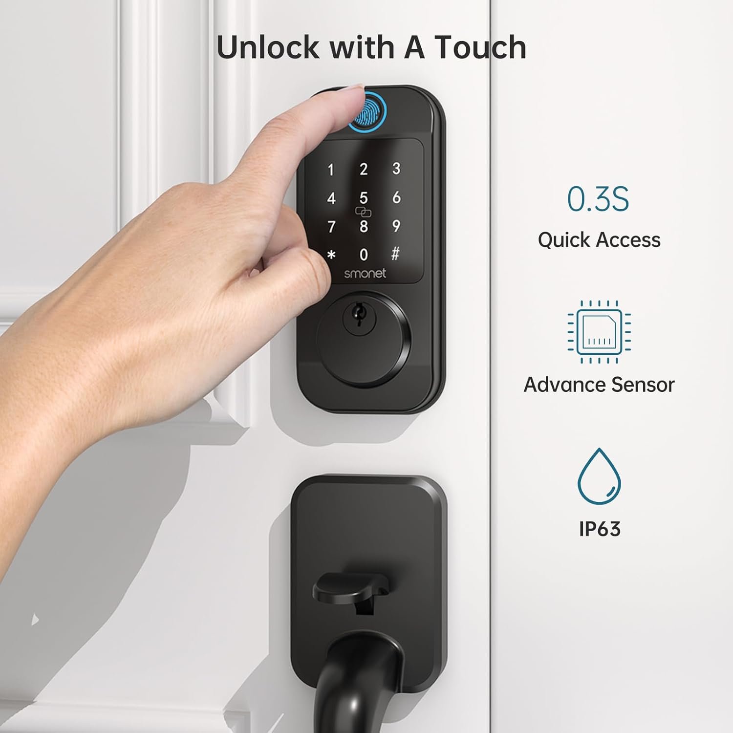 Keyless Entry Door Lock Deadbolt with Handle Set - SMONET Fingerprint WiFi Smart Locks, Digital Remote Control Keypad Bluetooth Alexa Deadbolt Lockset with Auto Lock Code Fob App Black - Image 9
