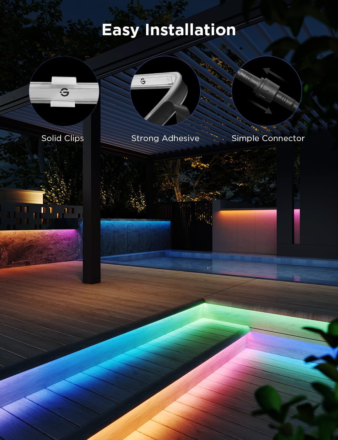 Govee Outdoor LED Strip Lights Bundle Outdoor Pathway Lights, 98.4ft Smart Outdoor Lights Work with Alexa and Google Assistant, App Control, IP65 Waterproof, RGBIC Outdoor Lights for Patio, Eave - Image 9