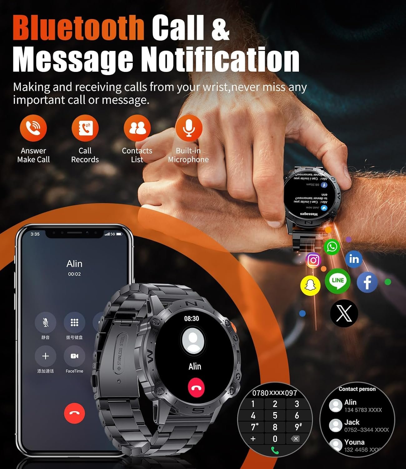 Military Smart Watch for Men(Answer/Make Call) 1.43" AMOLED Smartwatch Heart Rate Blood Pressure Sleep Monitor 126+ Sports Modes Fitness Tracker Step Calorie Counter IP68 Waterproof Andriod iOS - Image 7