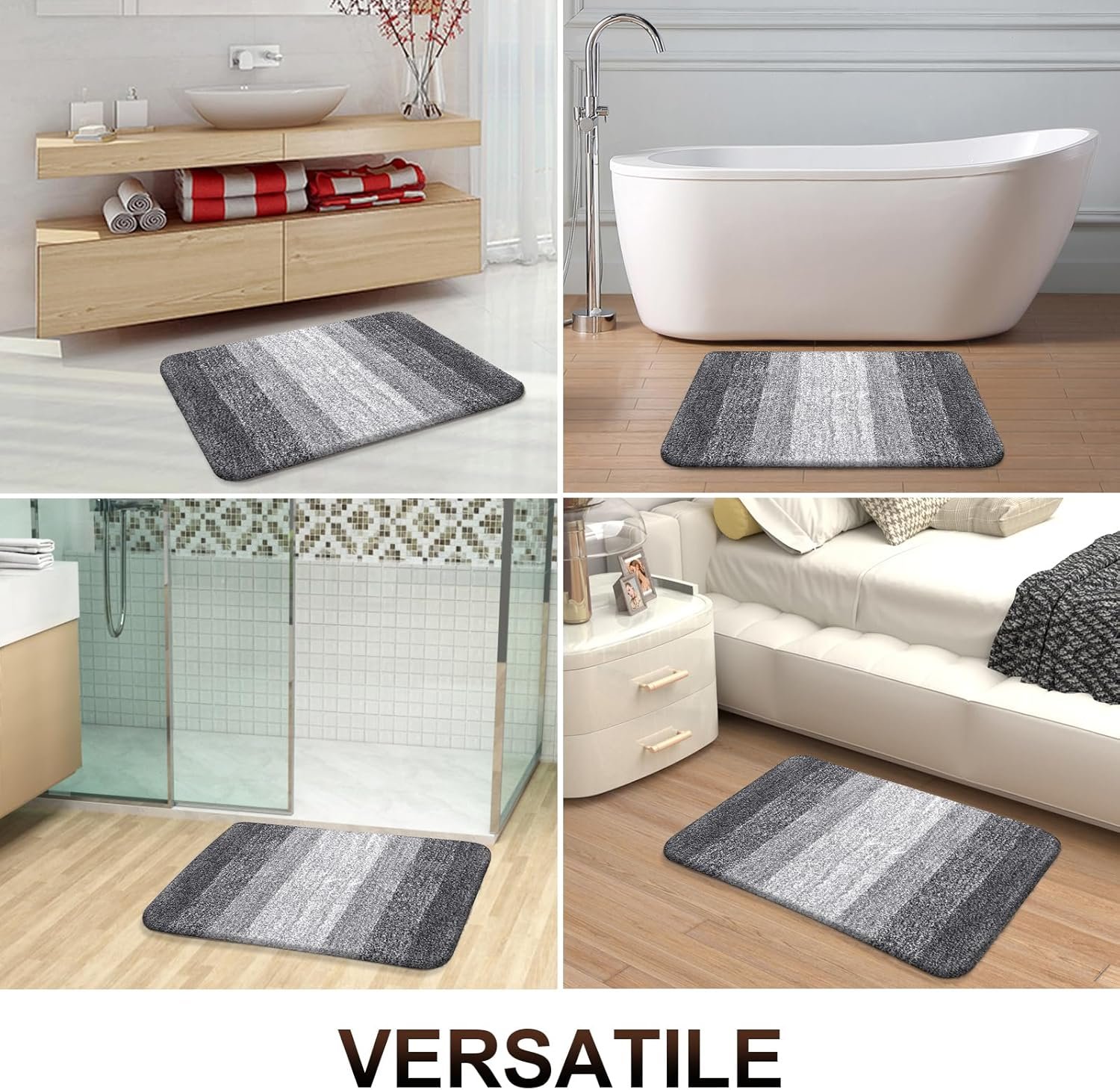 OLANLY Bathroom Rugs Sets 3 Piece, Soft Absorbent Microfiber Bath Rugs and U-Shaped Contour Toilet Rug Area Rug Set, Non-Slip Bath Carpet, Home Decor Accessories, Bath Mat Set for Bathroom, Grey - Image 10