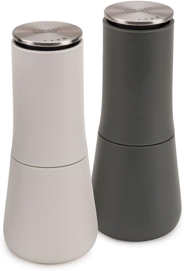 Joseph Joseph Milltop Salt and Pepper Grinder Set with Adjustable Grind Size Coarseness, Dark Gray/White, 2-piece - Image 3