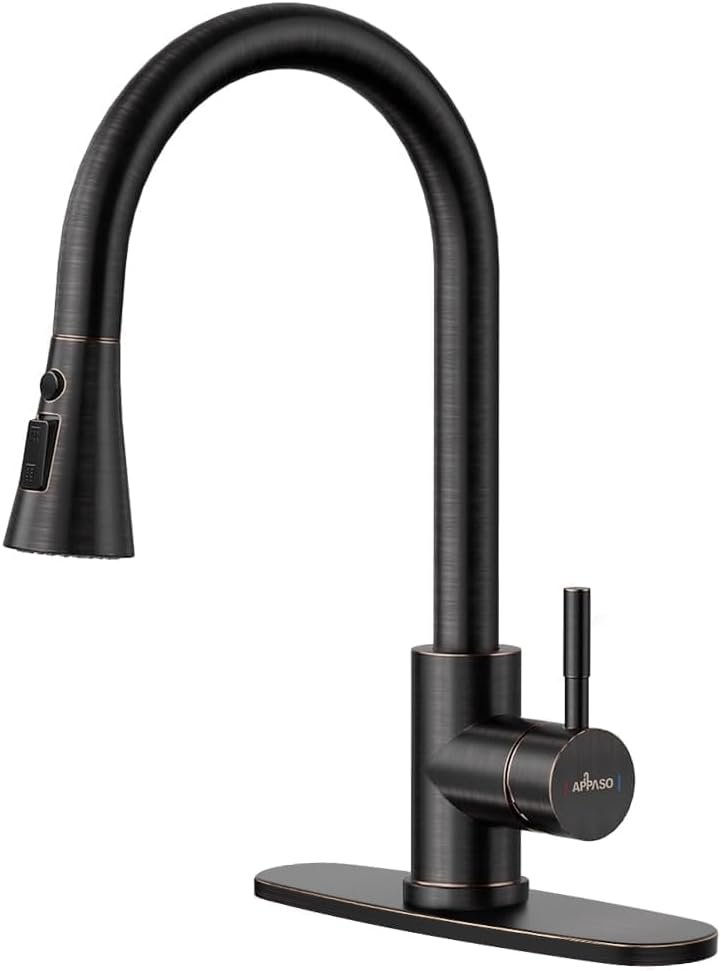 APPASO Bronze Kitchen Faucet with Pull Down Sprayer (3 Modes), Oil Rubbed Bronze High Arc Kitchen Faucet, 304 Stainless Steel 360° Swivel Kitchen Sink Faucet Single Handle Single Hole - Image 2