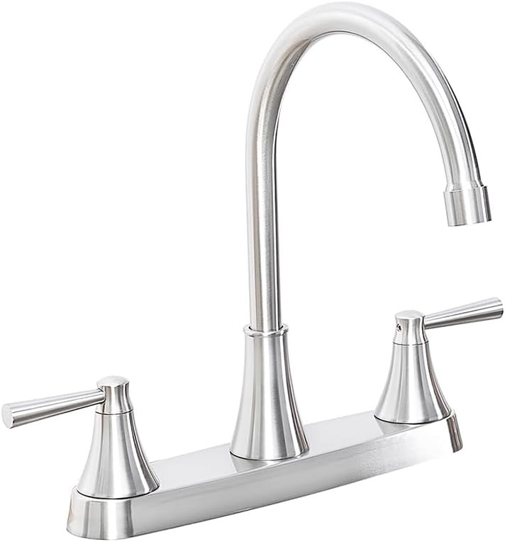 3 Hole Kitchen Faucet, Brushed Nickel Two Handles Kitchen Faucet, RV Kitchen Sink Faucet, 3 Hole or 4 Holel Faucet for Kitchen Sink, Touck Kitchen Faucet, TDLKF029W-L - Image 2