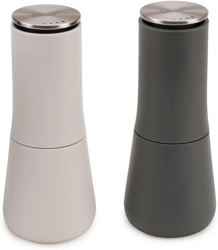 Joseph Joseph Milltop Salt and Pepper Grinder Set with Adjustable Grind Size Coarseness, Dark Gray/White, 2-piece - Image 2
