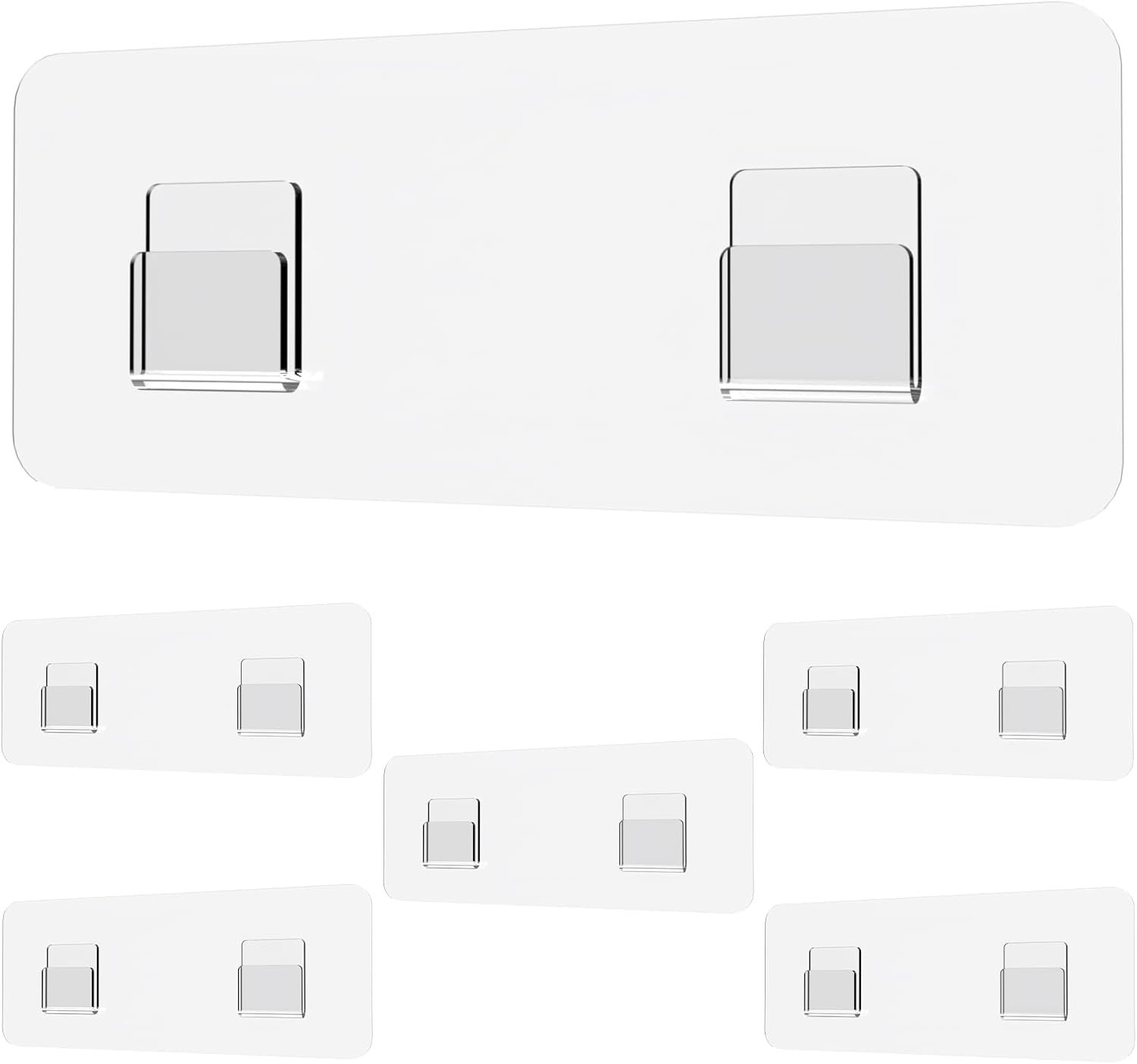Shower Caddy Adhesive Replacement, Shower Shelf Adhesive, Shower Adhesive Strips, Adhesive Stickers Transparent 2 Flat Hooks 6 1/2" 6 Pack - Image 2