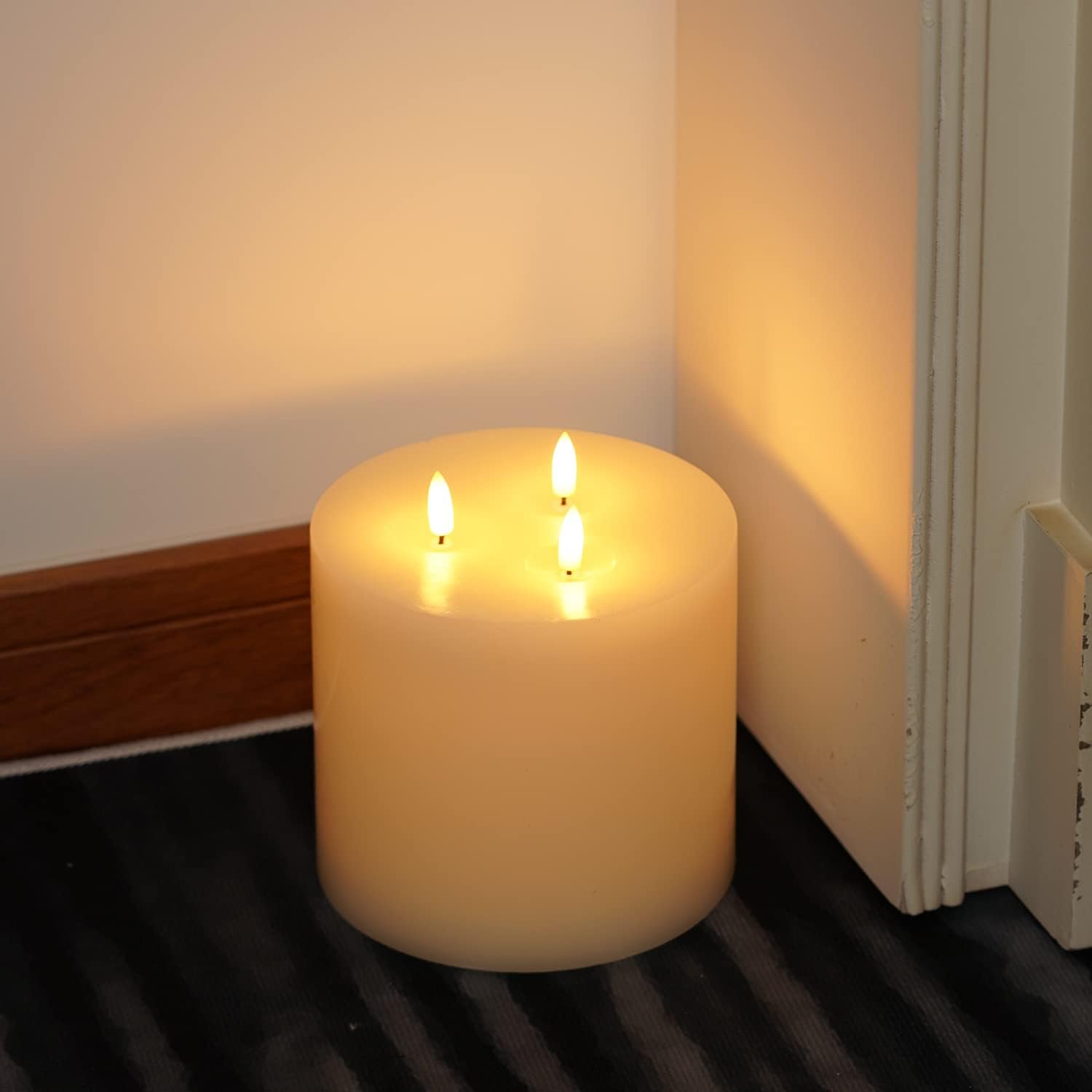 Amagic 6"x6" Extra Large Flameless Candles with 3 Wicks, Battery Operated Candles with Remote Control and Timers, 6 inch Diameter LED Pillar Candles, Real Wax, Ivory - Image 8