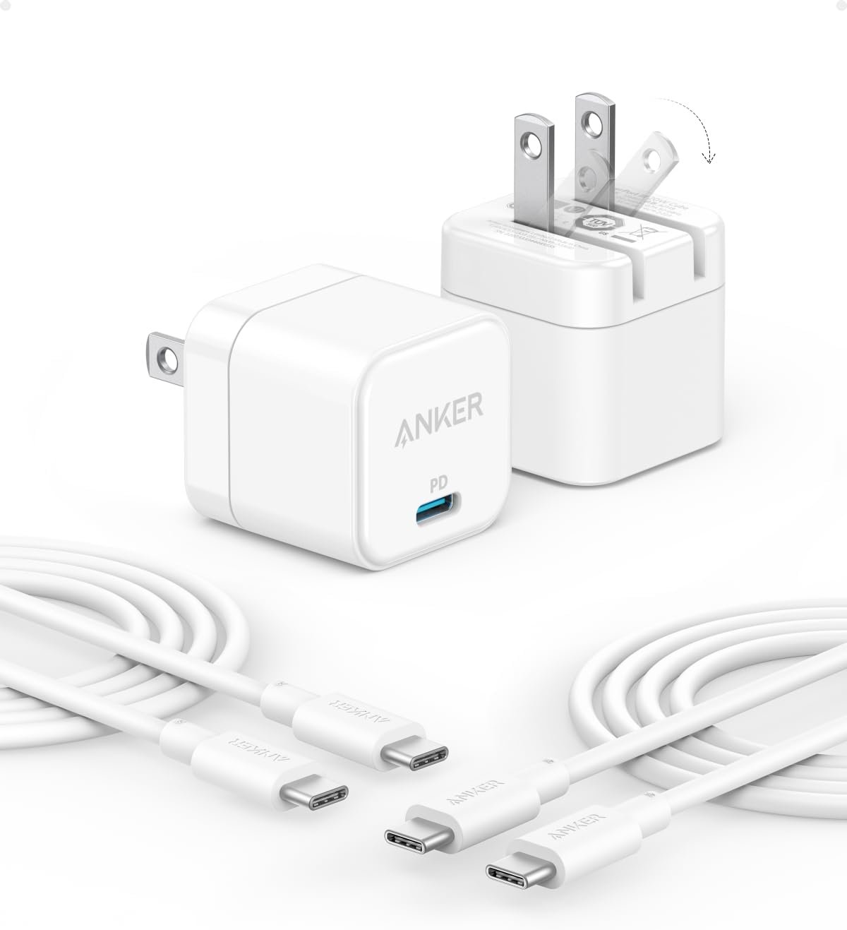 2 Pack Anker USB C Charger with USB C Cable, 20W USB C Charger Block for iPhone 16/15 and More Series, Galaxy, Pixel, iPad (2 Pack & 2 Cable) - Image 2