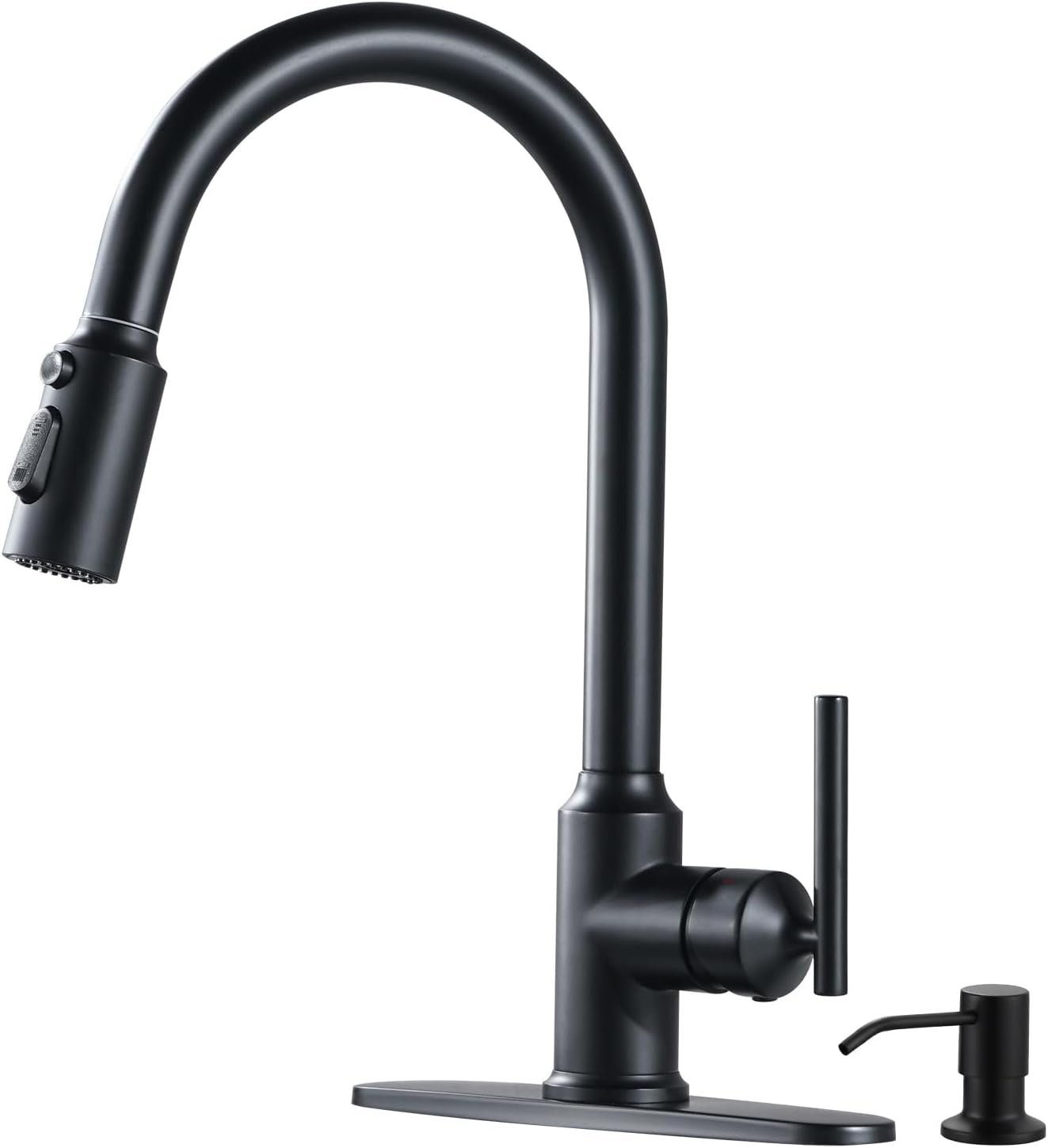 WOWOW Kitchen Faucets with Pull Down Sprayer, Matte Black Kitchen Faucet with Sprayer, 304 Stainless Steel High Arc Single Handle Pull Down Kitchen Faucet for Kitchen Sink Faucet with Soap Dispenser - Image 2