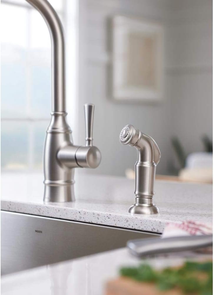 MOEN Noell Single-Handle Standard Kitchen Faucet with Side Sprayer in Spot Resist Stainless - Image 9