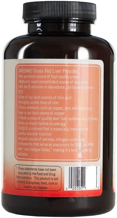 ARCHAIC Grass Fed Beef Liver Capsules - 180 Capsules, Non-GMO Liver Vitamin & Organ Supplement, Supports Energy, Cleansing, Digestion, Immunity - Premium Quality, Freeze Dried Beef Organ Supplement - Image 4