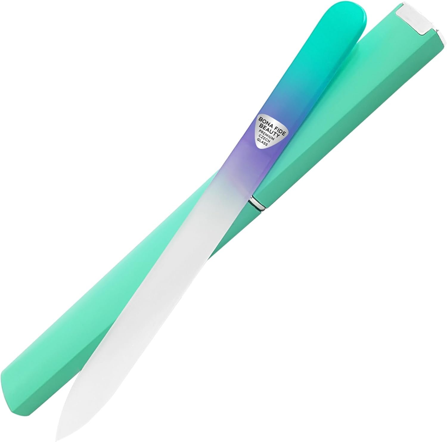 Bona Fide Beauty Czech Glass Nail File with Case, Pastel Green Violet Premium Crystal Nail File for Natural Nails - Image 2