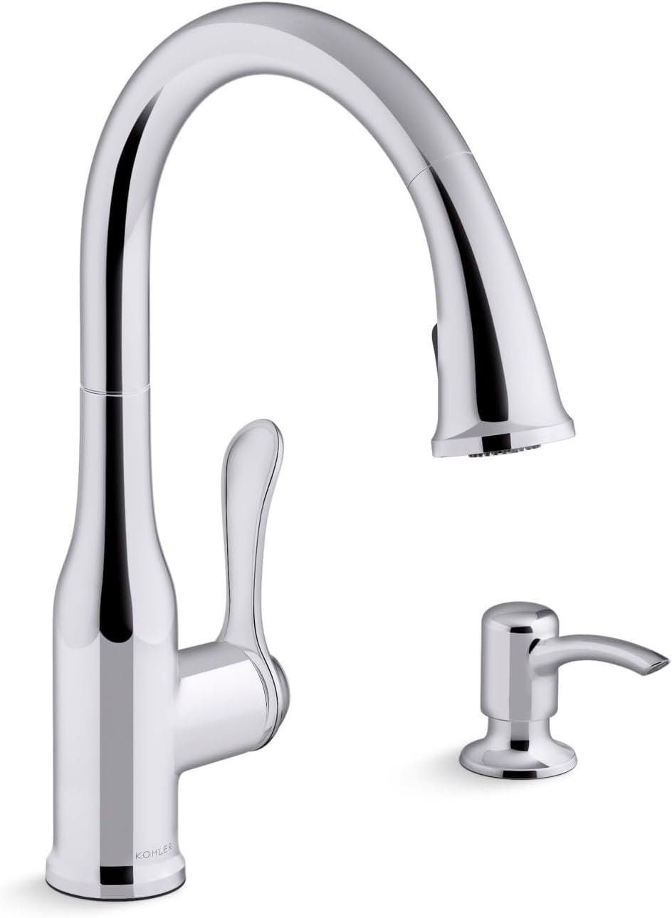 KOHLER K-REC23863-SD-CP Motif Kitchen Faucet with Pull Down Sprayer and Soap Dispenser, Kitchen Sink Faucet in Polished Chrome - Image 2