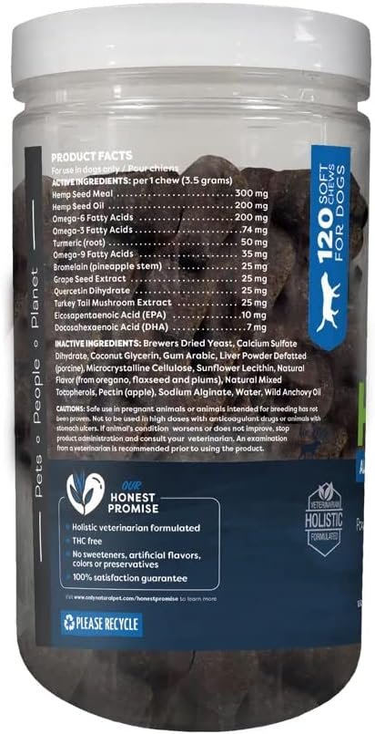 Only Natural Pet Allergy, Skin & Coat Hemp Soft Chews - Allergy Immune Bites for Dogs, Omega 3 Supplement, Hemp Oil - Calming Treats for Itchy Skin Relief, Hot Spot - (120 Count) - Image 9
