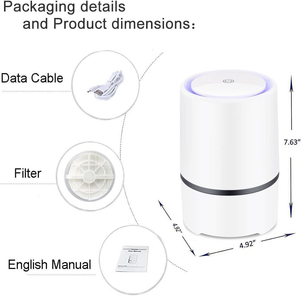 Air Purifier for Home with True HEPA Filters,Low Noise Portable Air Purifiers with Night Light,Desktop USB Air Cleaner - Image 9